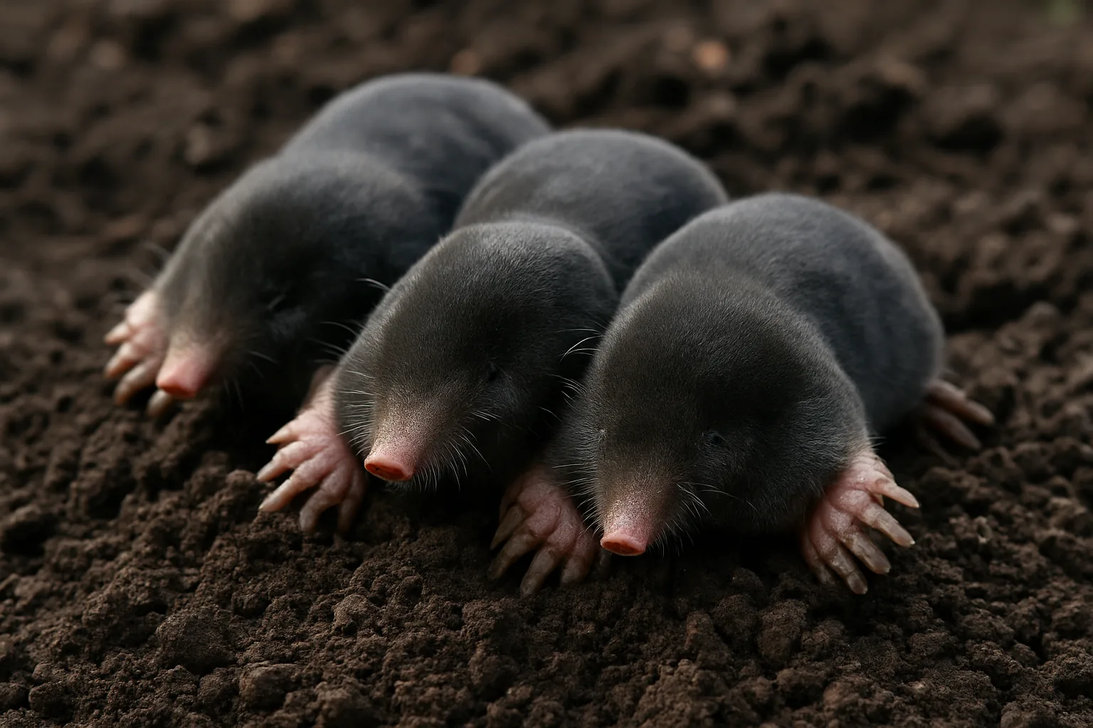 Mole emerging from freshly dug soil at a molehill
